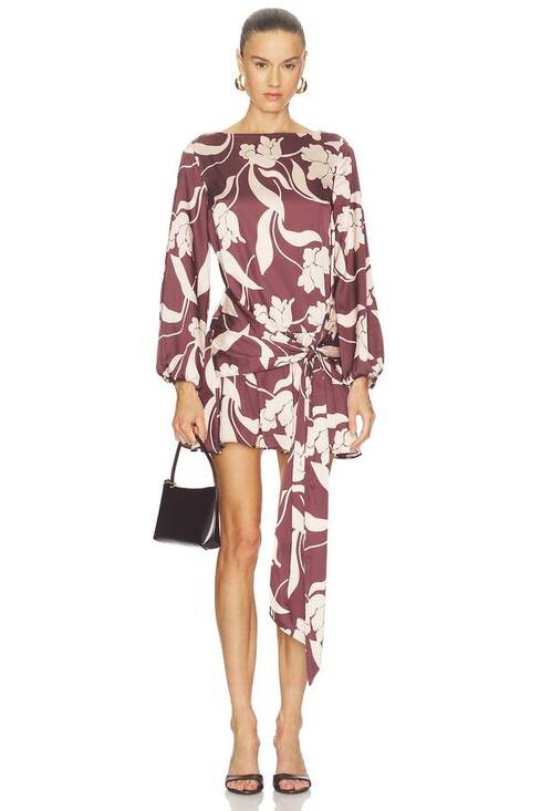 Misa Los Angeles Dresses & Skirts - Misa Los Angeles Larissa Long Sleeve Mini Dress in Chocolate Flora S